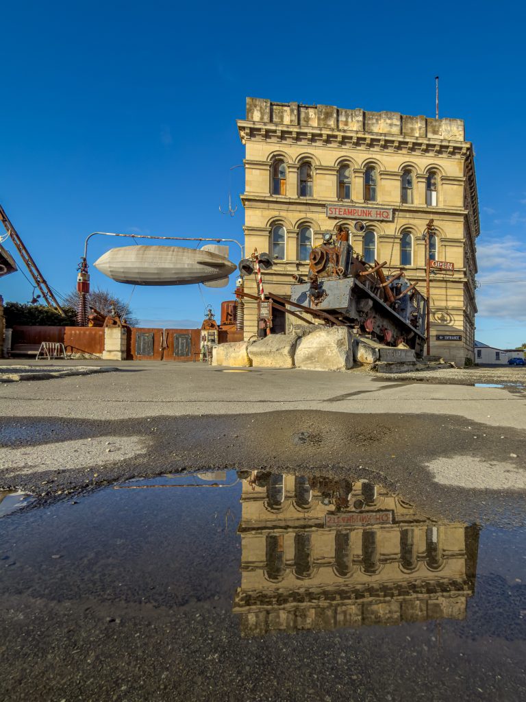 Oamaru's Steampunk HQ with reflection