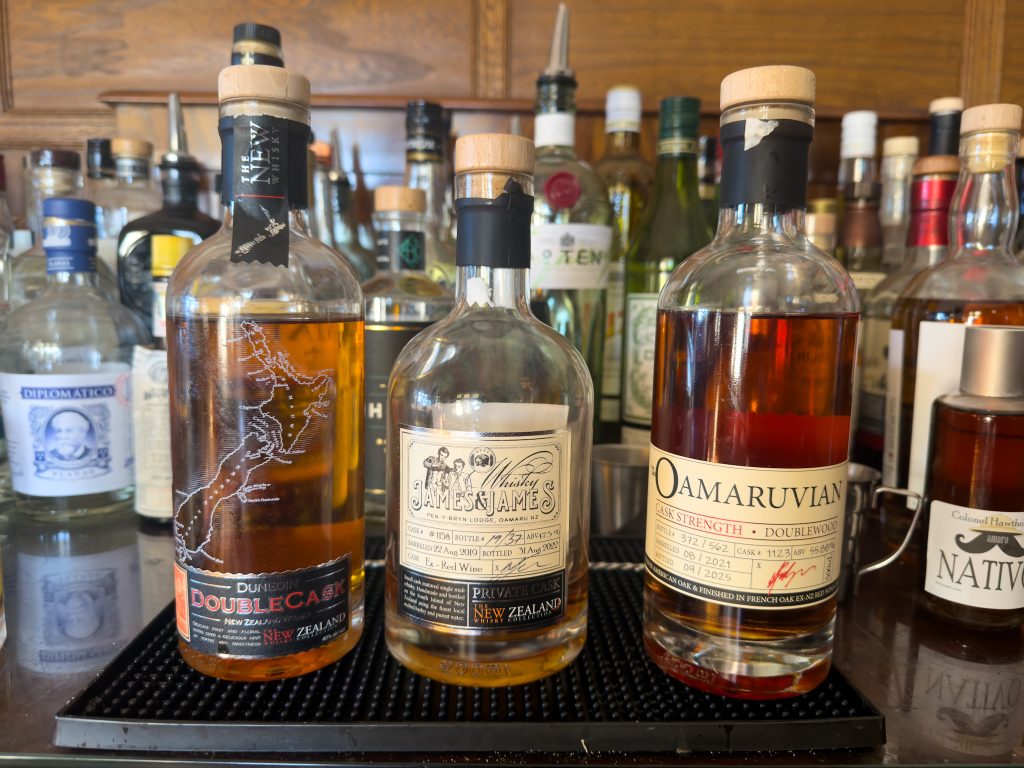 Three Bottles of NZ Whisky on the <nobr>Pen-y-bryn</nobr> Bar
